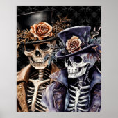 Macabre Oranje & Paarse Waterverf Skelet Poster (Voorkant)