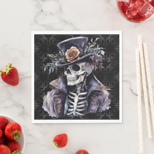 Macabre Oranje & Paarse Waterverf Skelet Servet