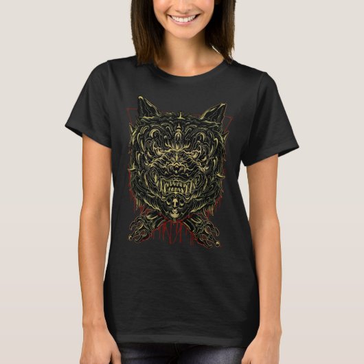 Macabre wolf fangs tanden druppelen bloed enge bra t-shirt (Voorkant)