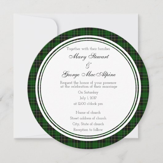 MacAlpine Scottish Wedding Round Invitation Kaart (Voorkant)