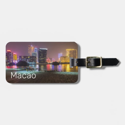 Macao Casino Skyline Panorama China Nacht keer Bagagelabel (Voorkant horizontaal)