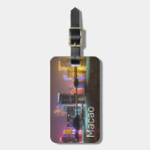 Macao Casino Skyline Panorama China Nacht keer Bagagelabel (Voorkant verticaal)