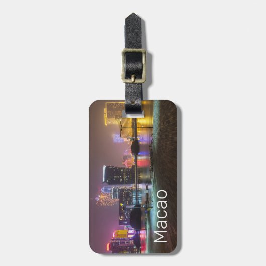 Macao Casino Skyline Panorama China Nacht keer Bagagelabel (Voorkant verticaal)
