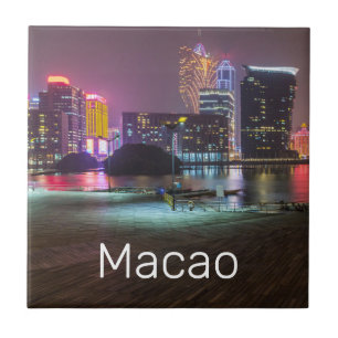 Macao Casino Skyline Panorama China Nacht keer Tegeltje
