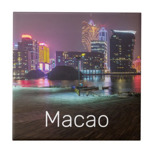 Macao Casino Skyline Panorama China Nacht keer Tegeltje (Voorkant)