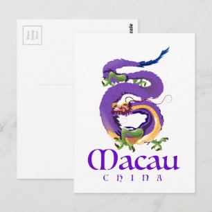 Macao China Draak reisposter. Briefkaart