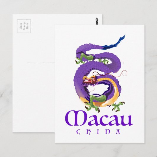 Macao China Draak reisposter. Briefkaart (Voorkant / Achterkant)