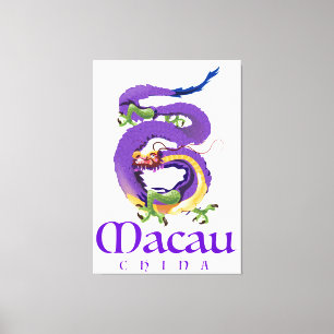 Macao China Draak reisposter. Canvas Afdruk