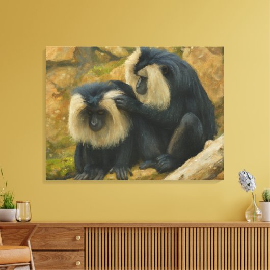 Macaque Bond - Grooming Ritueel Canvas Afdruk (Insitu (Woonkamer))