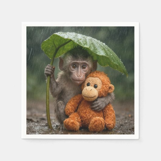 Macaque Monkey with Orange Orangutan Servet (Voorkant)