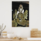 Macaque op een Tempelbeeld Poster (Keuken)