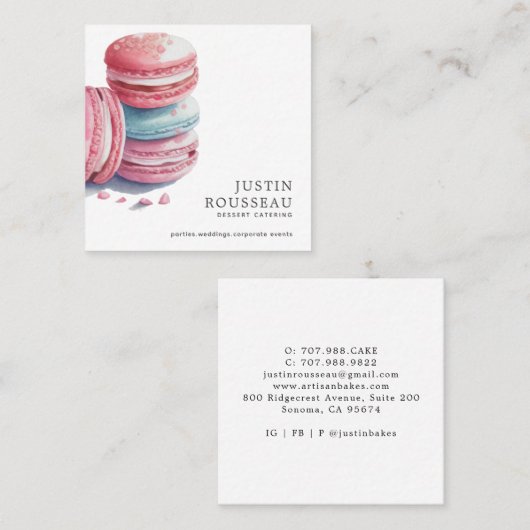 Macaron Baker Pastry Chef. Vierkante Visitekaartje (Voorkant / Achterkant)