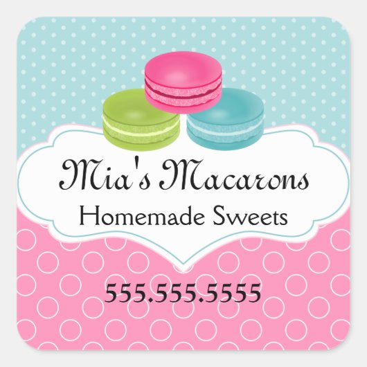 Macaron Bakkerij Box Seal Vierkante Sticker (Voorkant)