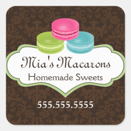 Macaron Bakkerij Box Seal Vierkante Sticker