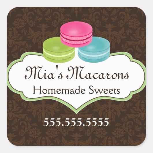 Macaron Bakkerij Box Seal Vierkante Sticker (Voorkant)