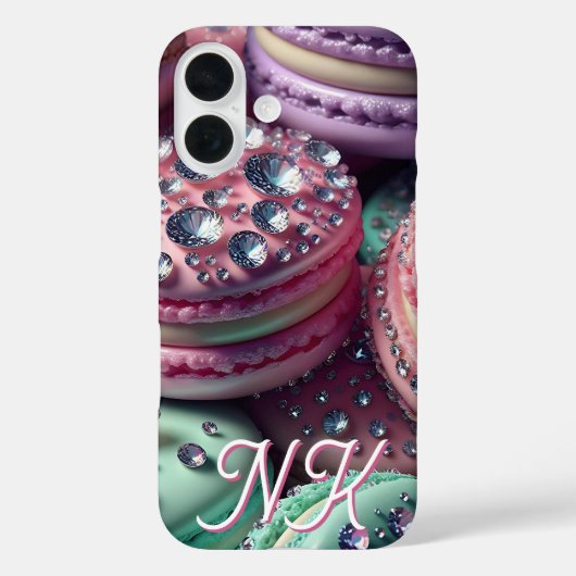  Macaron Bling Monogrammed Case-Mate iPhone Case (Achterkant)