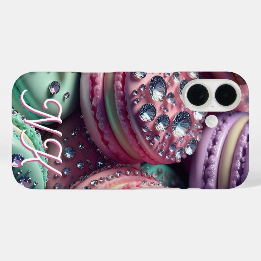Macaron Bling Monogrammed Case-Mate iPhone Case (Achterkant (horizontaal))