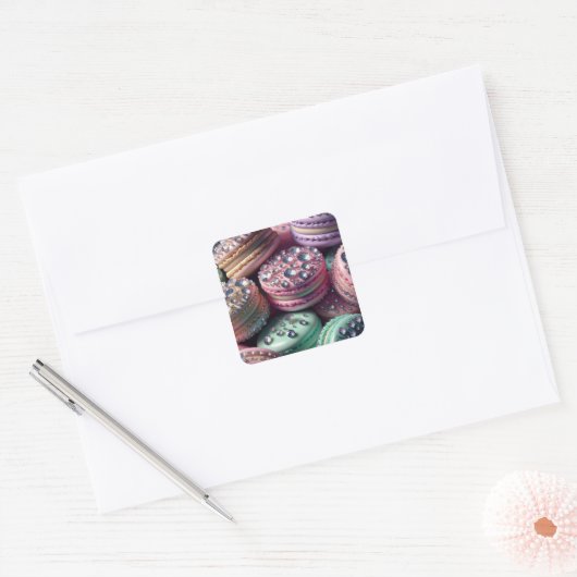 Macaron Bling Vierkante Sticker (Envelop)