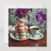 Macaron, Coffee and Vase of Purple Flowers Kaart (Voorkant)