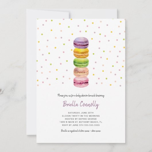 Macaron confetti baby shower brunch uitnodiging (Voorkant)