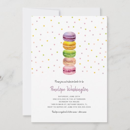 Macaron confetti brudal doucheuitnodiging kaart (Voorkant)