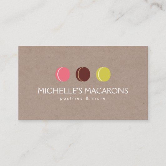 MACARON COOKIE TRIO LOGO over KRAFT PAPER bakkerij Visitekaartje (Voorkant)