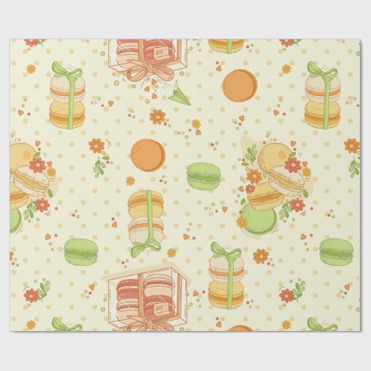 Macaron gebak dessert zoete bloemige macaron cadeaupapier (Vlak)