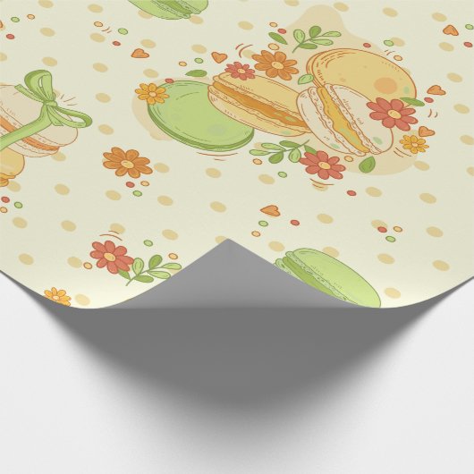 Macaron gebak dessert zoete bloemige macaron cadeaupapier (Hoek)