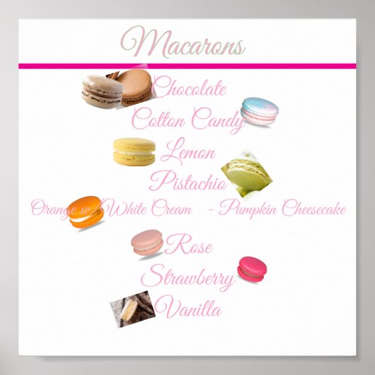 Macaron Lijst Dessert Tafel Poster (Voorkant)