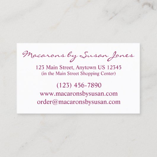 Macaron Macarons Franse bakkerij met koekje Visitekaartje (Achterkant)