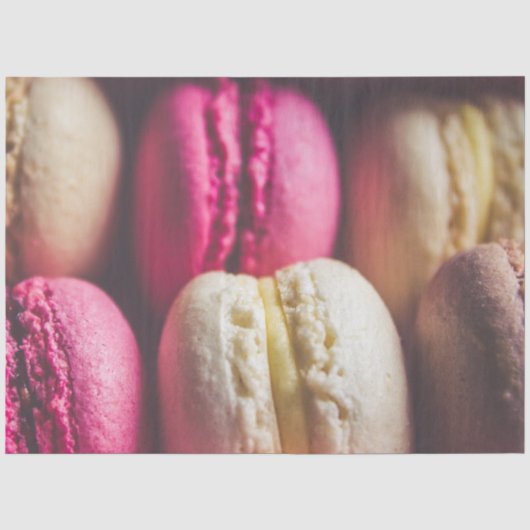 Macaron macaroons lichtroze beige bruine zoete tas tissuepapier (Voorkant)