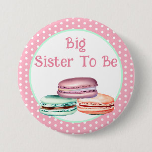 Macaron Meisje's Baby shower Grote Zuster Te Zijn Ronde Button 7,6 Cm