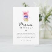 Macaron Merci Beaucoup Franse Bruiloft Borrel Bedankkaart (Staand voorkant)