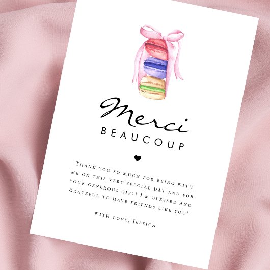 Macaron Merci Beaucoup Franse Bruiloft Borrel Bedankkaart