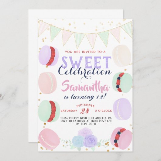 Macaron Sweet Celebration Birthday Kaart (Voorkant / Achterkant)