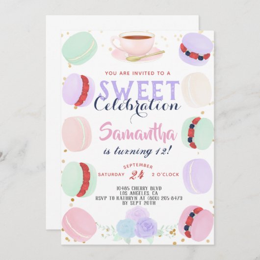 Macaron Sweet Celebration Birthday Kaart (Voorkant / Achterkant)