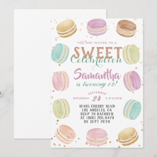 Macaron Sweet Celebration Birthday Kaart (Voorkant / Achterkant)