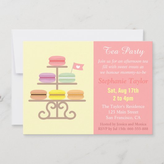 Macaron Tea Party Baby shower, zoete roze Kaart (Voorkant)