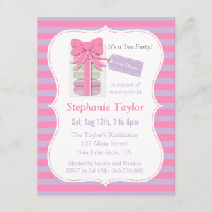 Macaron Thee Party Baby Shower, Roze en Paars Kaart