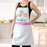 Macaron Turquoise Paarse Sinaasappel Bold Typograf Schort<br><div class="desc">Hier is een prachtige manier om het bakplezier te vergroten en uw bedrijf verder te promoten. Voeg extra schittering toe aan je culinaire avonturen wanneer je dit elegante, verfijnde, eenvoudige en moderne schort draag. "I bake" in zacht, stoffig turkoois vet, typografie, 3 grafische licht turkoois, sinaasappel, en turkoois waterverf macarons...</div>