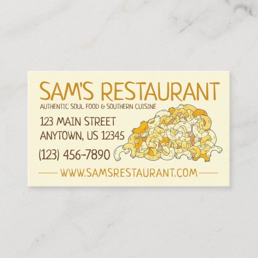 Macaroni en Cheese Restaurant Soul Food Chef Visitekaartje (Voorkant)
