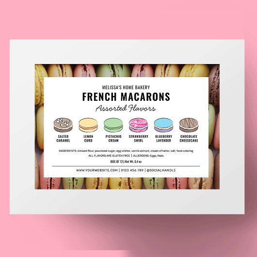 Macarons Assorted Flavours Label met aangepaste kl