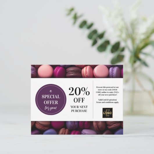 Macarons Bakkerij Bakker Custom Coupon Korting Briefkaart (Staand voorkant)