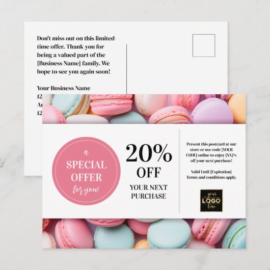 Macarons Bakkerij Bakker Custom Coupon Korting Briefkaart (Voorkant / Achterkant)