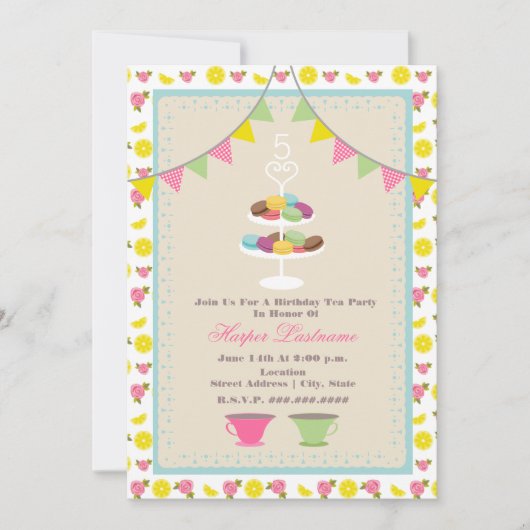 Macarons Birthday Tea Party Invitation Kaart (Voorkant)