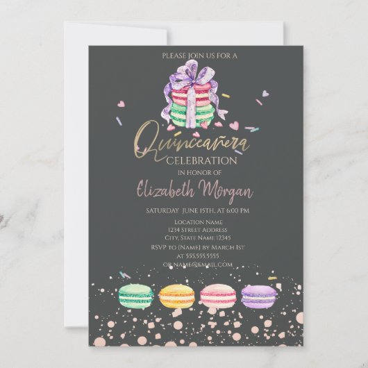 Macarons Confetti Stippen Quinceañera Kaart (Voorkant)
