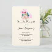 Macarons en Bloemen Watercolor Bruiloft Kaart (Staand voorkant)