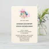 Macarons en Bloemen Watercolor Bruiloft Kaart (Staand voorkant)