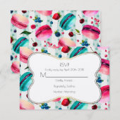 Macarons en een decoratief Lijst RSVP Kaartje (Voorkant / Achterkant)