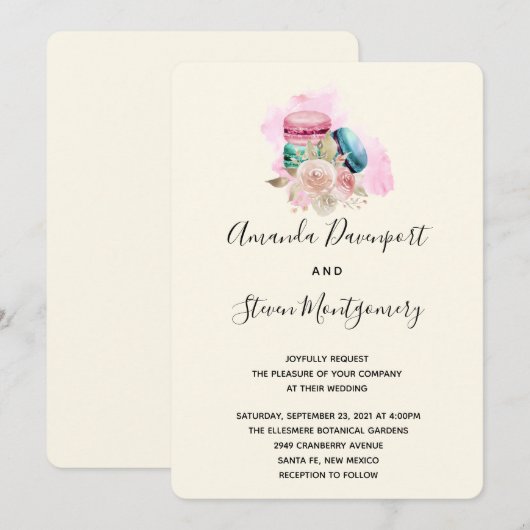Macarons en Flowers Waterverf Wedding Kaart (Voorkant / Achterkant)